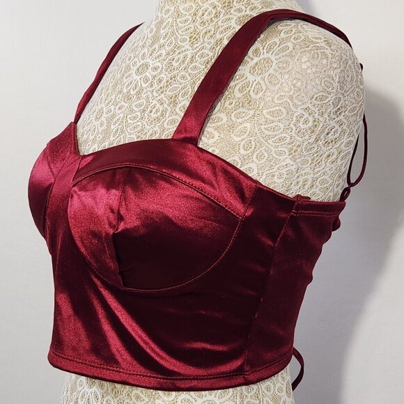 Trixxi Women's Size M Merlot Satin Adjustable Strap Padded Cup Bralette Coquette - Picture 5 of 11